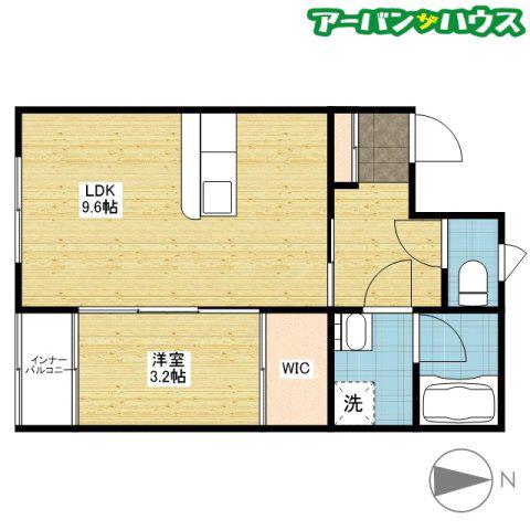 スカイヒルズII(1LDK/2階)の間取り写真