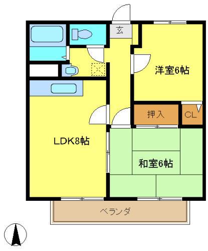 サン花島I(2DK/1階)の間取り写真