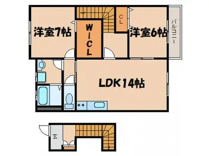 K&M海田東コーポ(2LDK/2階)の間取り写真