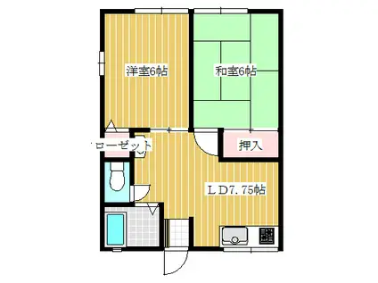 ピアふくなが(2DK/2階)の間取り写真