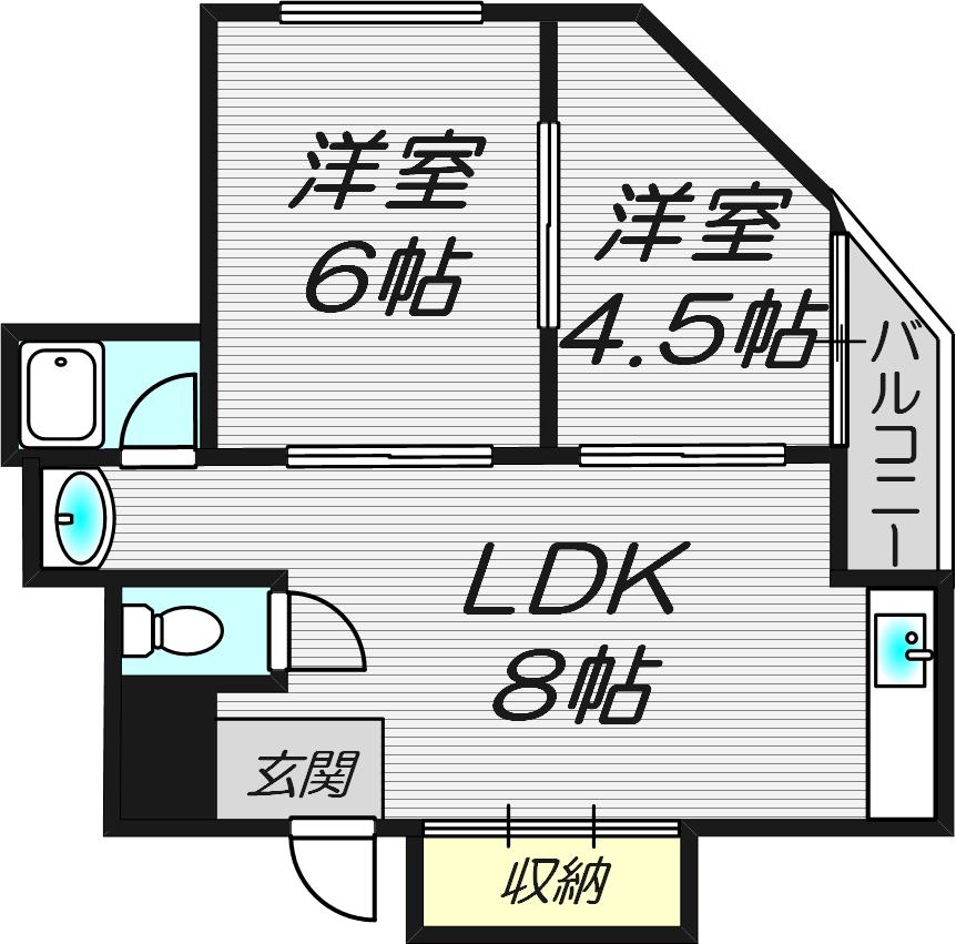 コーポウエスト神路(2LDK/4階)の間取り写真