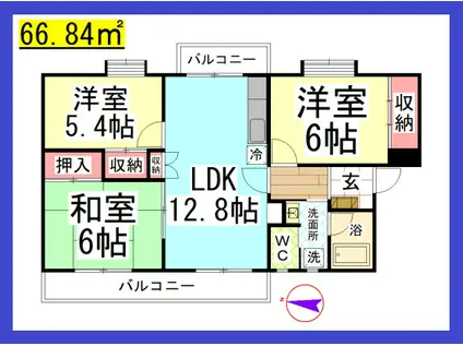 TDグリーンヒル飯島(3LDK/4階)の間取り写真