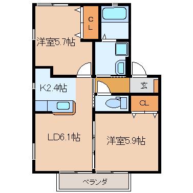 東武佐野線 佐野市駅 徒歩39分 2階建 築14年(2LDK/2階)の間取り写真