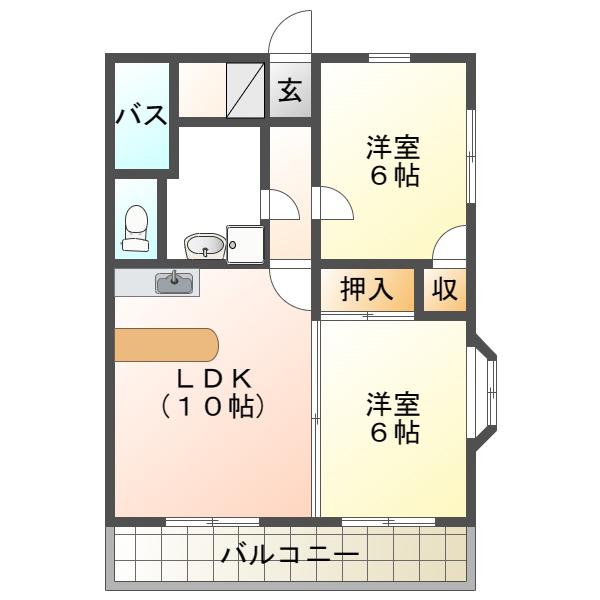 カンパーニュ敷島(2LDK/3階)の間取り写真