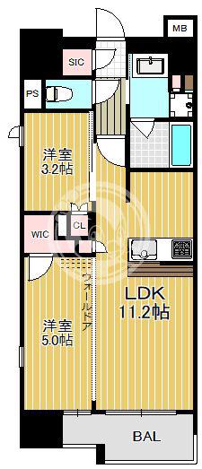 リビオレゾン南森町(2LDK/8階)の間取り写真