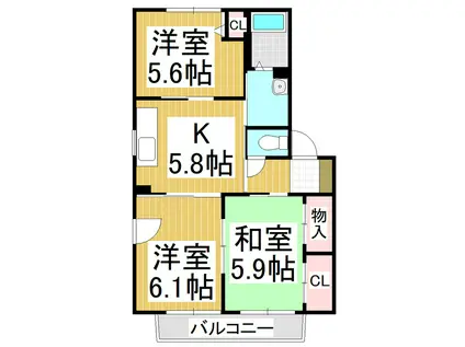 バリュージュみもと(3K/1階)の間取り写真