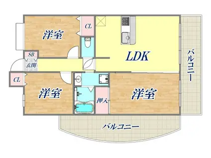 ランデージ神戸山の手館(3LDK/12階)の間取り写真