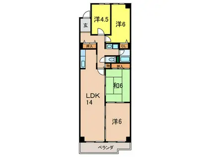 グリーンコーポ芦屋(4LDK/4階)の間取り写真