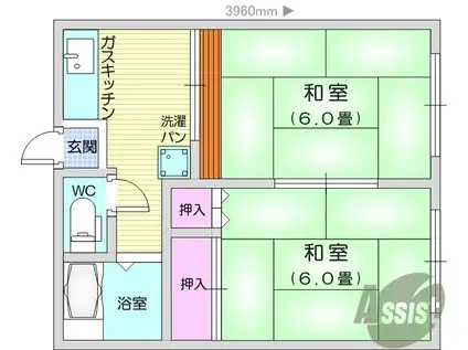 コーポまいん(2K/2階)の間取り写真