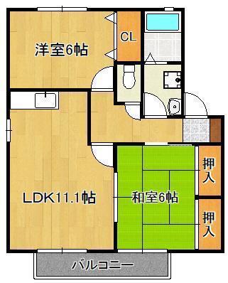 ロイヤルガーデン芳賀C棟(2LDK/2階)の間取り写真