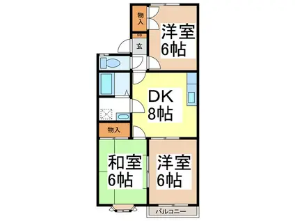 レジデンスK(3DK/2階)の間取り写真