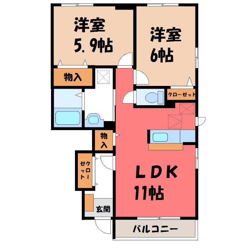 ソレイユA(2LDK/1階)の間取り写真