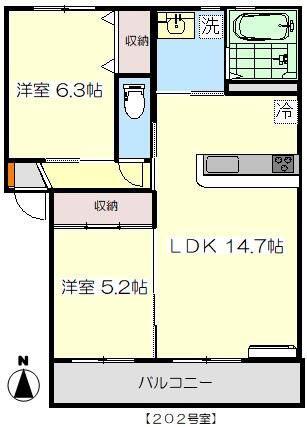 アンジュ(2LDK/2階)の間取り写真