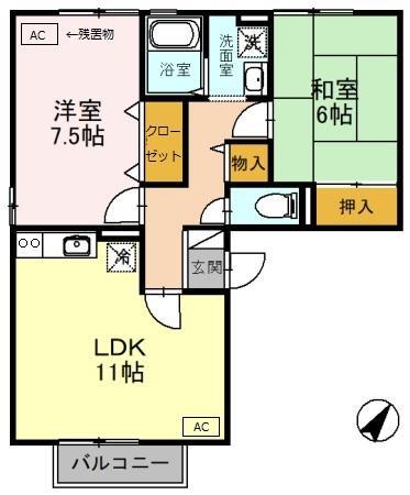 THICK FOREST A棟(2LDK/2階)の間取り写真