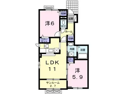 アビタシオン ラシュレ(2LDK/1階)の間取り写真