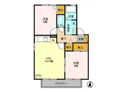 パル・リヴェール(2LDK/1階)の間取り写真