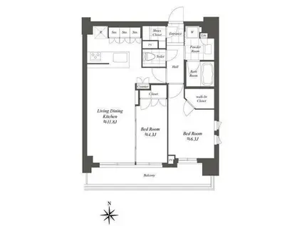 クレストコート白金高輪(2LDK/10階)の間取り写真
