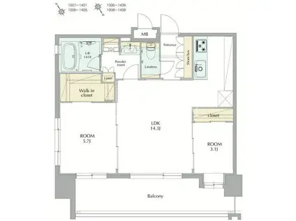 エンクレストGRAN博多駅前(2LDK/12階)の間取り写真
