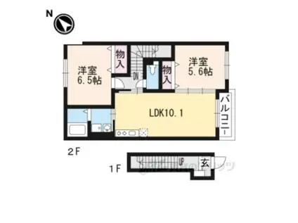 CASA RAFFINATO B棟(2LDK/2階)の間取り写真