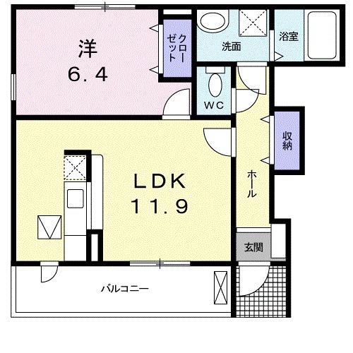 リーベンス・グランデⅡ(1LDK/1階)の間取り写真