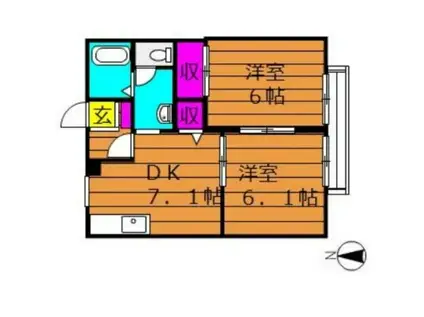 ミレニアム金光B棟(2DK/1階)の間取り写真