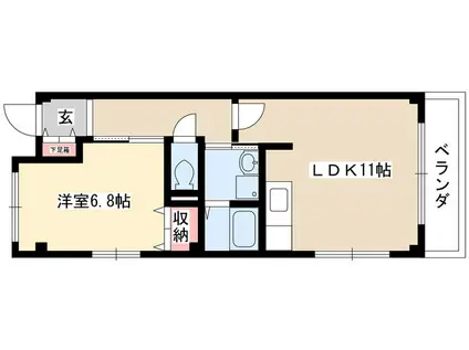 フロレアーレ香流(1LDK/4階)の間取り写真