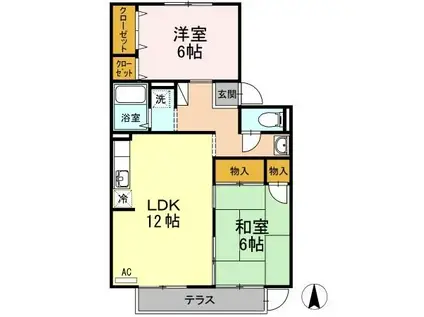 グリーンコーポ板谷 C棟(2LDK/1階)の間取り写真