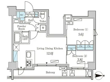 オープンブルーム東日本橋(2LDK/8階)の間取り写真