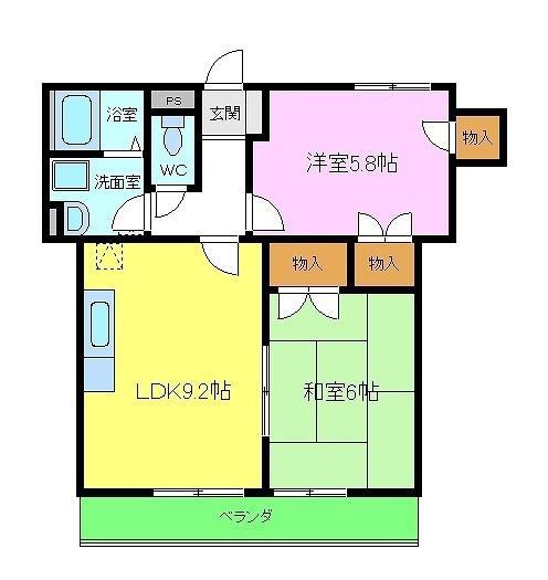 サニーシェソワ(2LDK/2階)の間取り写真