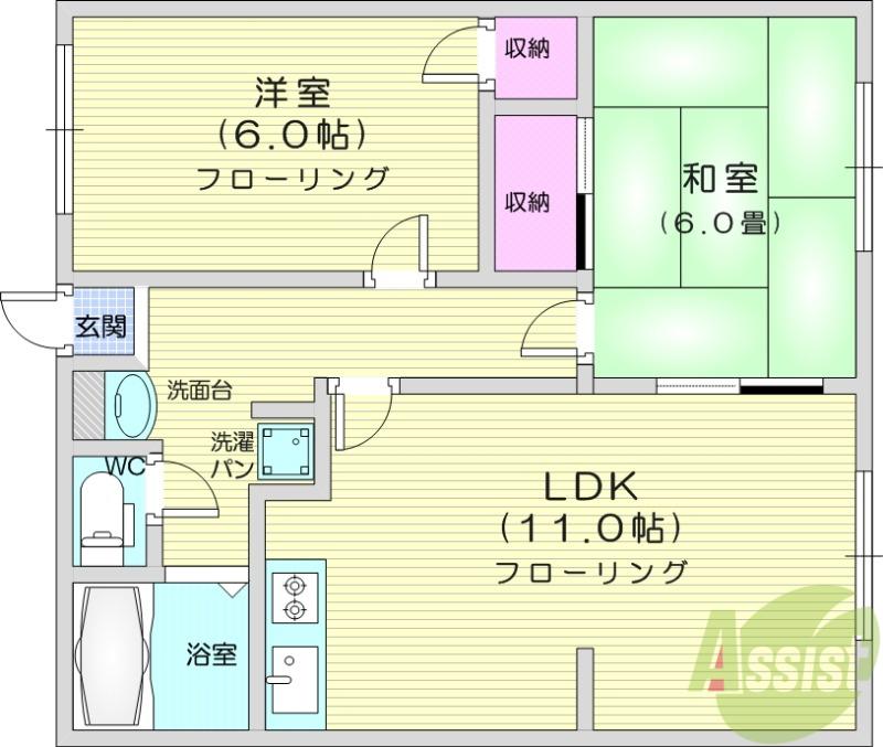 サンライズ館A(2LDK/2階)の間取り写真