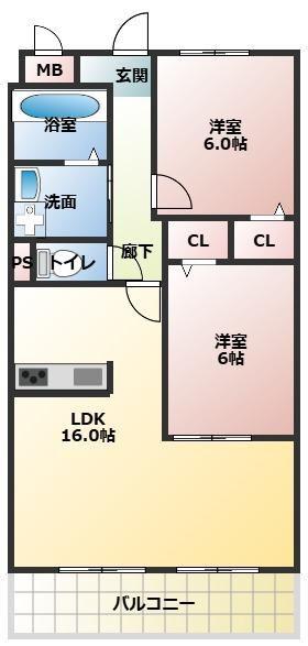 レジデンス光和II(2LDK/5階)の間取り写真