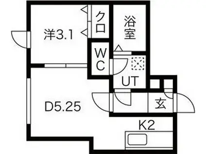 トレジャーキャッスル伍番館(1DK/2階)の間取り写真