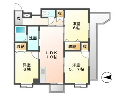 ビバしんみち(3LDK/4階)の間取り写真