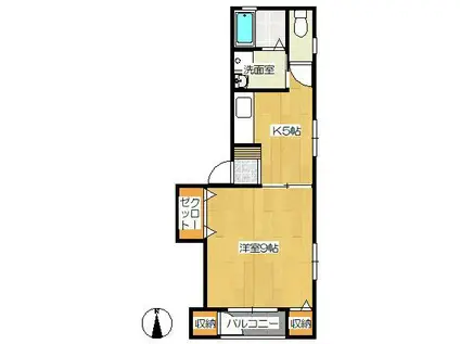 カルレIII(1DK/2階)の間取り写真