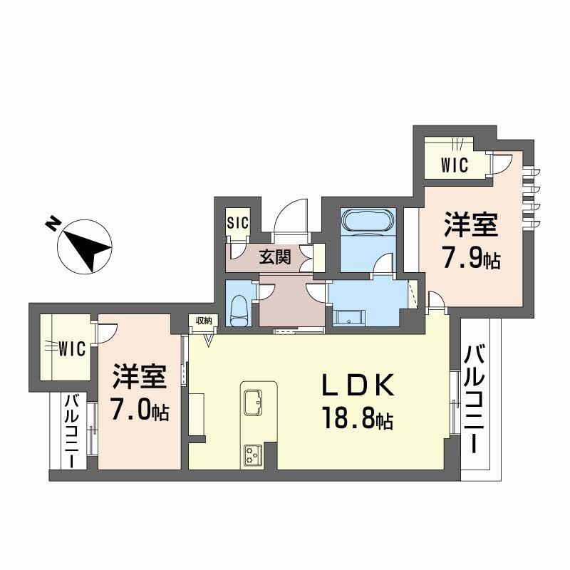シャーメゾンプレミア鹿児島駅前(2LDK/2階)の間取り写真