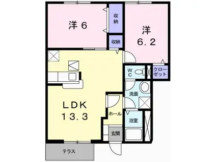 カーサ・フィオーレ中島A(2LDK/1階)の間取り写真