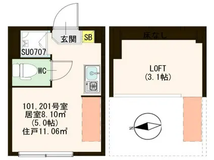 エクラール(ワンルーム/1階)の間取り写真