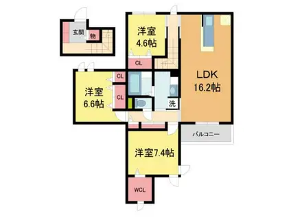 D-ROOM中州(3LDK/2階)の間取り写真