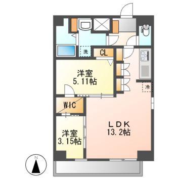 クレストタワー栄(2LDK/14階)の間取り写真
