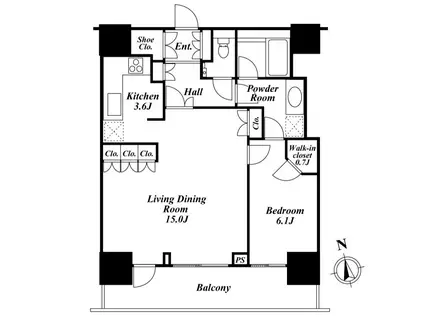 リエトコートアルクスタワー(1LDK/13階)の間取り写真