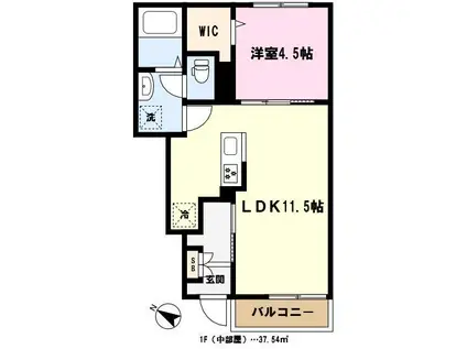 NEW DEFI恵美(1LDK/1階)の間取り写真