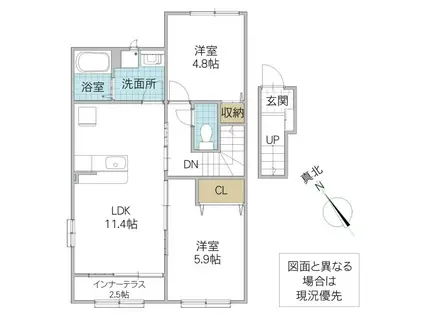 グランドコート(2LDK/2階)の間取り写真