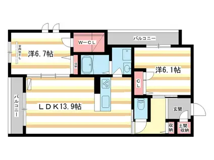 レーヴソレイユ(2LDK/3階)の間取り写真
