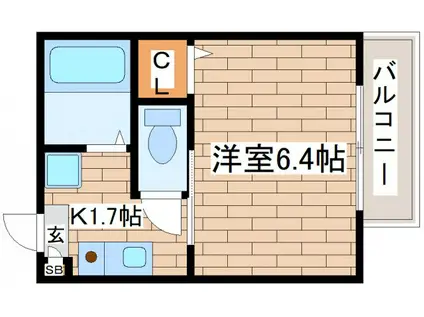 毛利ハイツ(1K/2階)の間取り写真