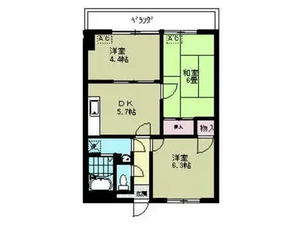 リブステージ横浜(3DK/5階)の間取り写真