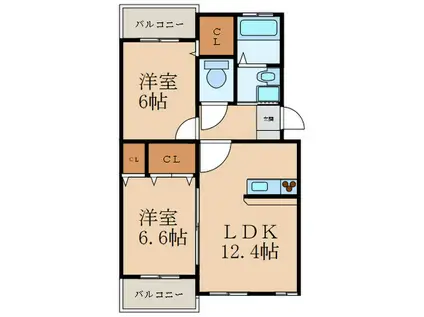 プレステ-ジ稲童(2LDK/2階)の間取り写真