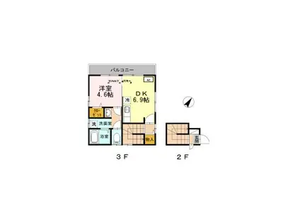 MJ根津(1DK/3階)の間取り写真