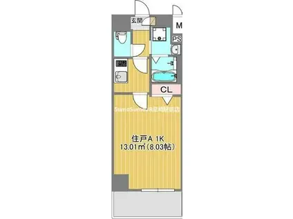 杭瀬本町1丁目PJ(1K/8階)の間取り写真