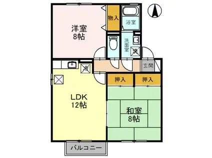 サザン ヴィレッジ B棟(2LDK/1階)の間取り写真