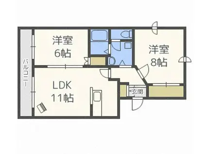 ショパンシャトー山の手(2LDK/1階)の間取り写真